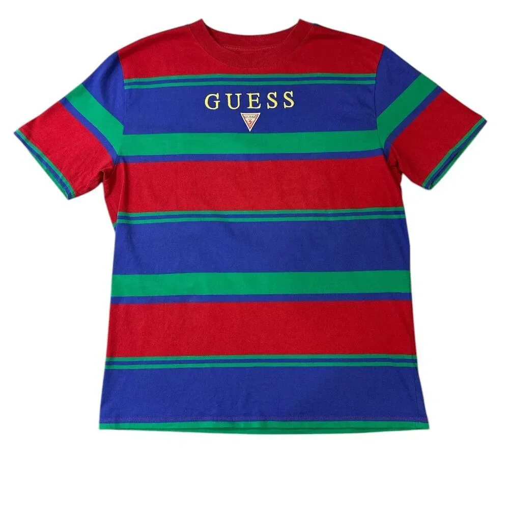 Guess Originals Men's Striped Logo Shirt Cotton Sz S Oversized Multicolor Retro - Picture 4 of 10
